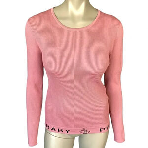 Baby Phat Love Star Long Sleeve Crewneck Rib Knit Sweater Pullover Size 1X Pink